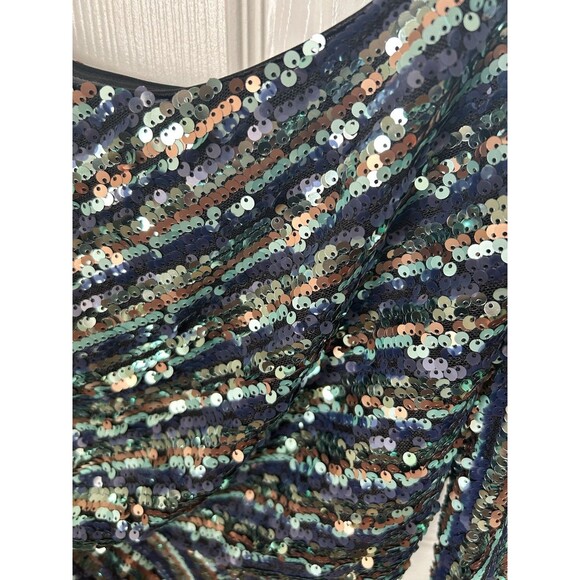Lulu’s Sparkly Soiree Blue Multi Sequin One-Shoulder Bodycon Mini Dress Size M - Picture 10 of 12